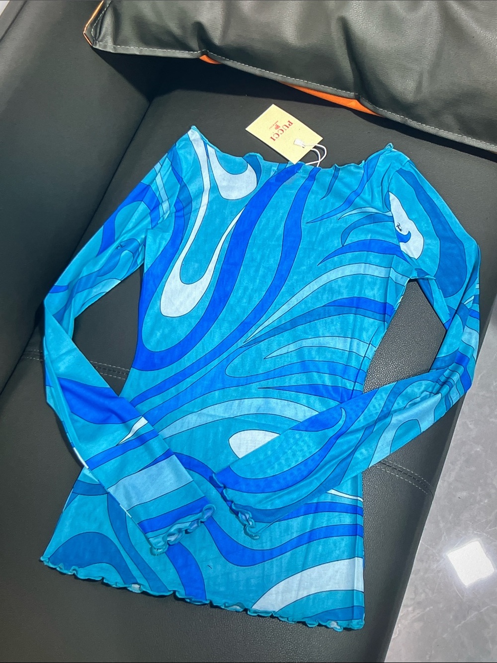 Emilio Pucci Blue Multi-Blue Wave Long Sleeve Top - Picture 2 of 6